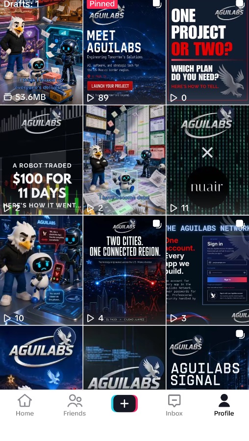 The @agui.labs TikTok post grid
